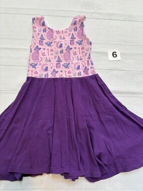 Malia + Kai Purple magic cat Witch Print Twirl Dress